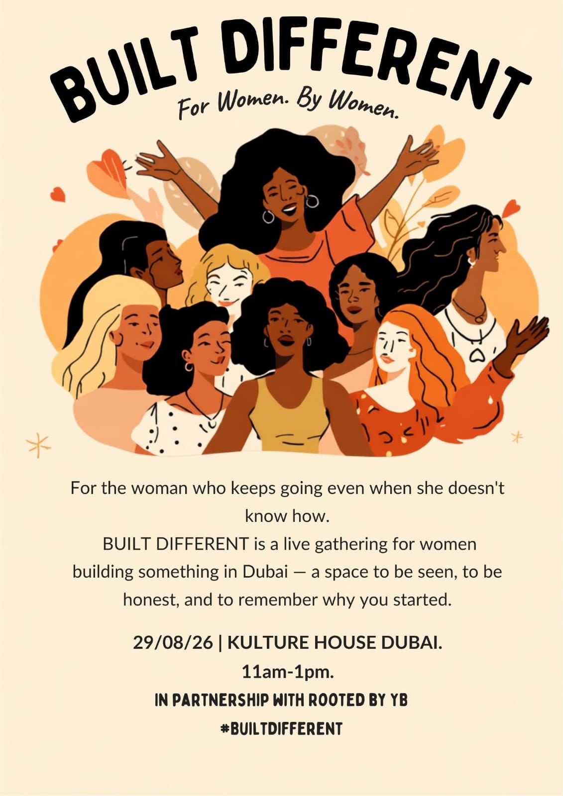 Built Different event poster — For Women. By Women.